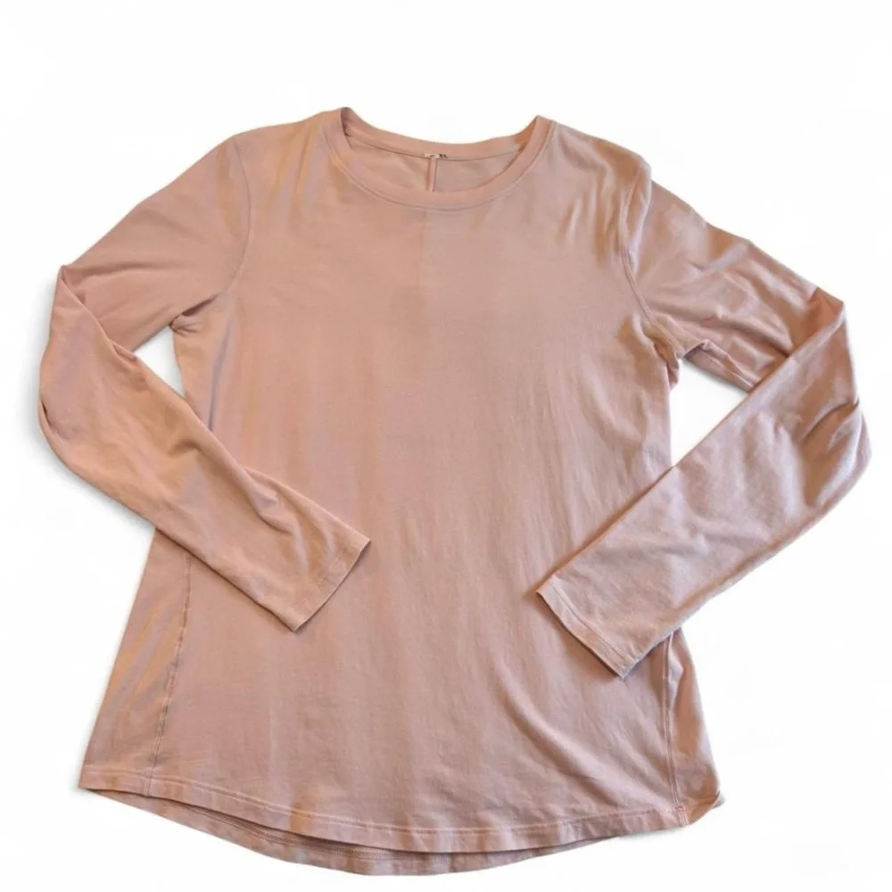 Lululemon Pink Long Sleeve Crewneck Tee Shirt Size M Soft Cotton Athleisure